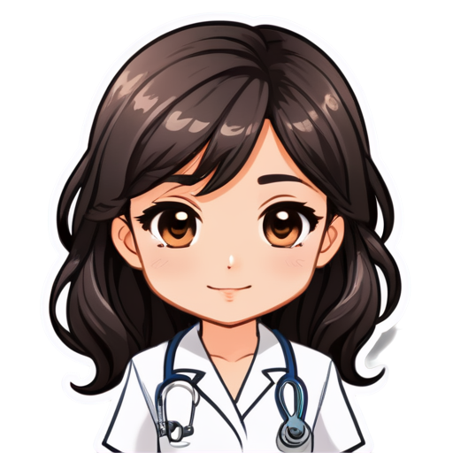 21 years old nursing student with long black wavy hair and brown eyes and fair skin - icon | sticker