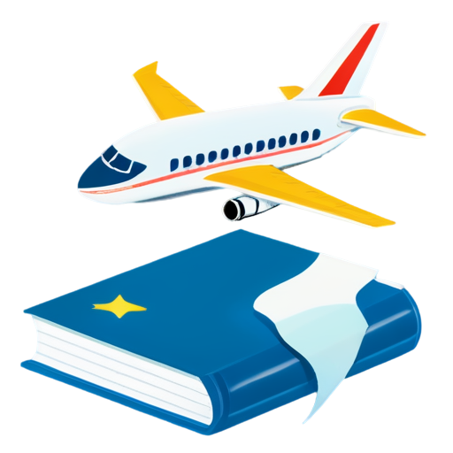 A book with an airplane flying around book - icon | sticker