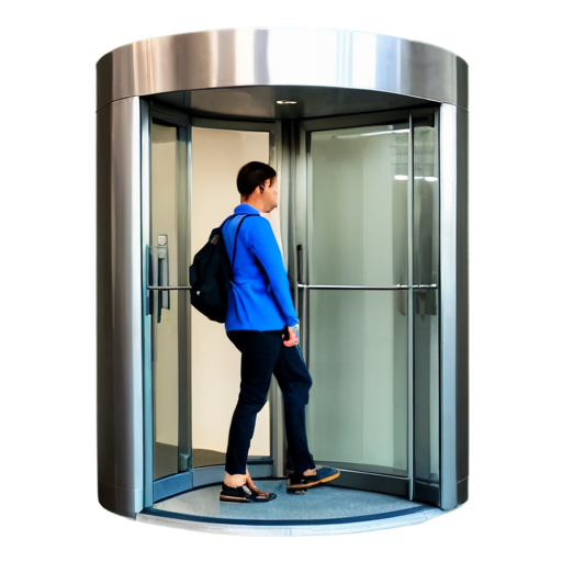 Person walking out of revolving door - icon | sticker