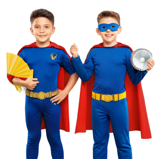 Boys in super hero outfits holding fans used to reduce heat going to save the world. - icon | sticker