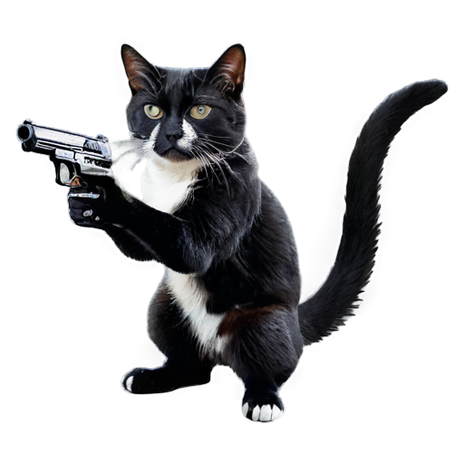 cat pointing gun out car window - icon | sticker