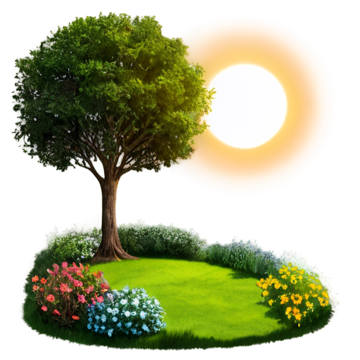 Lighting a country garden with the sun - icon | sticker