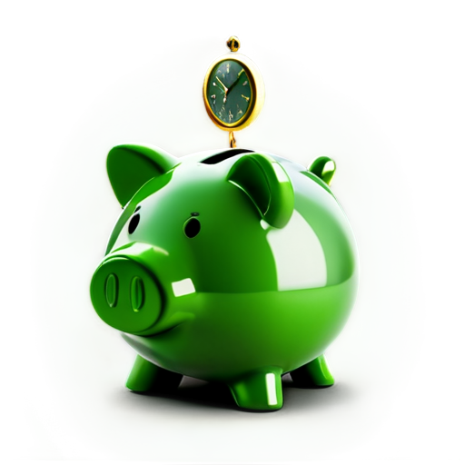 minimalistic green piggy bank with a clock inside - icon | sticker