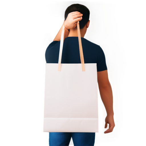 a man's hand holds a paper bag by the handles, on a white background - icon | sticker