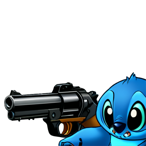 stitch which is part of the game Valorant game and is held by the revolver with both hands - icon | sticker