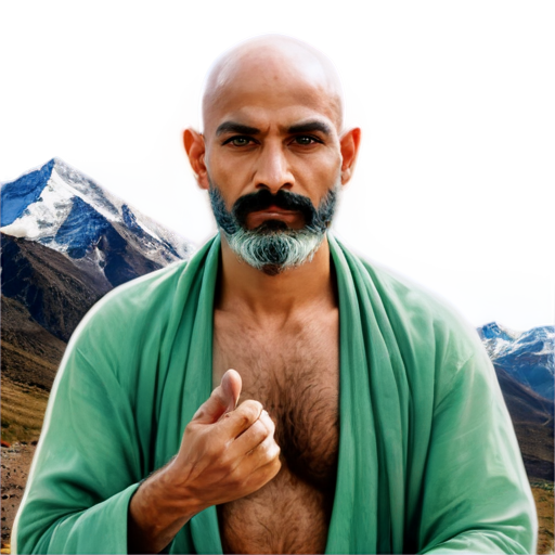 indian guru with bald head, moustache & beard sat on a mountain - icon | sticker