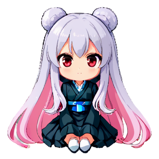 grey hair | pink hair , Inugami Kira, Natsusaki Yomi, long hair, bishoujo, illustration, pixel art, kawaii, Super Deformed, loli - icon | sticker