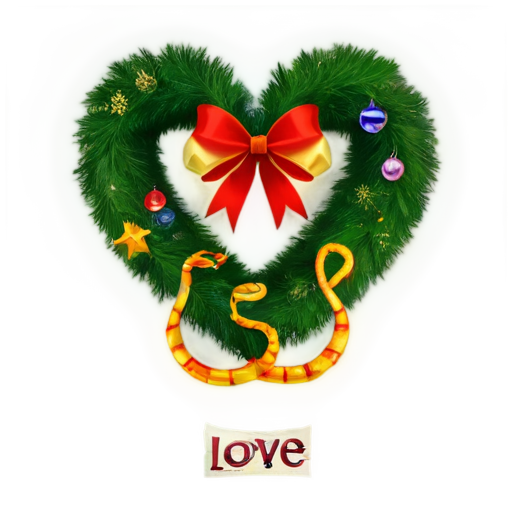 in the background is a New Year tree with gifts. in the foreground is a golden snake in the shape of a heart. the inscription "Health, love, prosperity" - icon | sticker