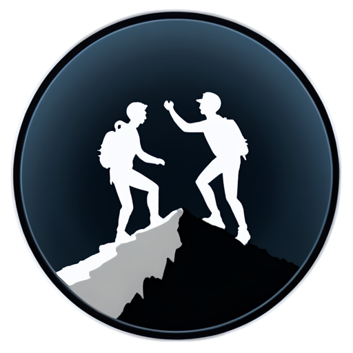 Emblem group of persons, students, round on background, stylized, local climbing group, emblem without text - icon | sticker