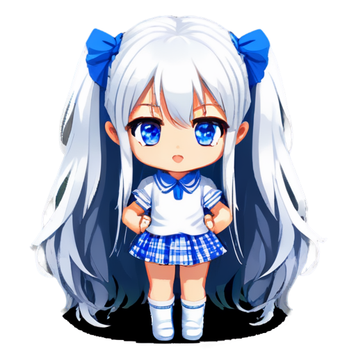 Super Deformed, white hair , blue eyes, moe, long hair, bishoujo, illustration, pixel art, kawaii, Super Deformed, loli, cute face, chibi girl, </pixchan/> - icon | sticker