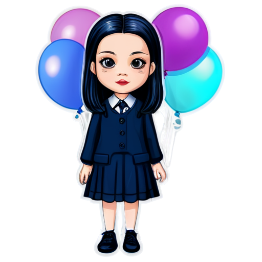 addams Wednesday with colored balloons - icon | sticker