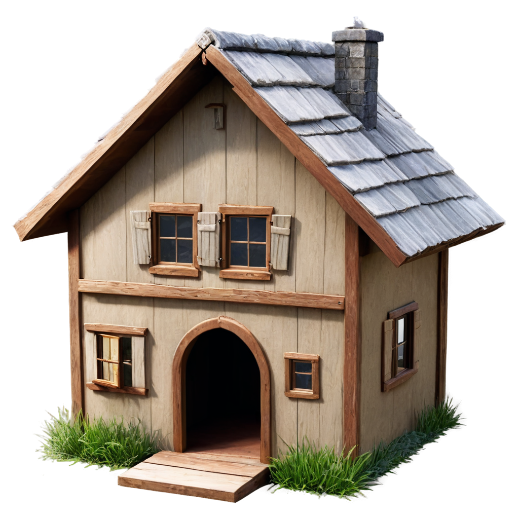 unreal engine image of a cat shaped house with windows for eyes a fur roof, front door for a mouth, paws and a tail - icon | sticker