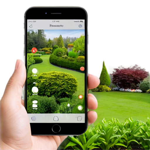 Remote control of the garden via smartphone. Garden in the background - icon | sticker