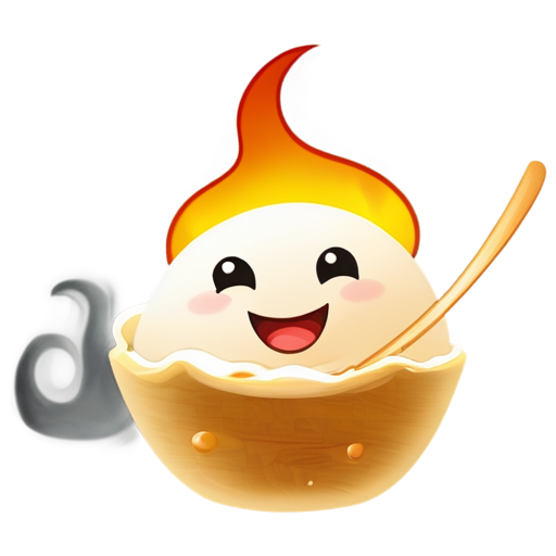 create a dim sum icon with emoticons and make it look like the dim sum is covered in fire and smoking - icon | sticker