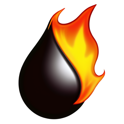 Crude oil drop and flames - icon | sticker