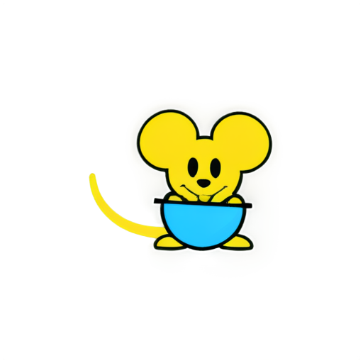 Design a cute cartoon-style logo featuring a mouse riding on a cursor. The background should depict a computer monitor. Use bright colors (such as blue and yellow) and rounded fonts to convey a light and cheerful feeling. - icon | sticker