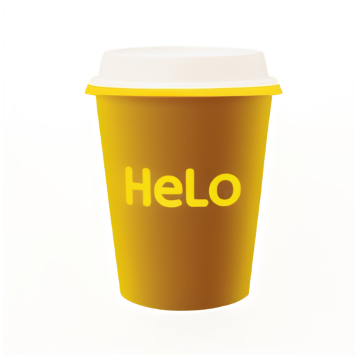 Brown cup with yellow text "Hello" - icon | sticker