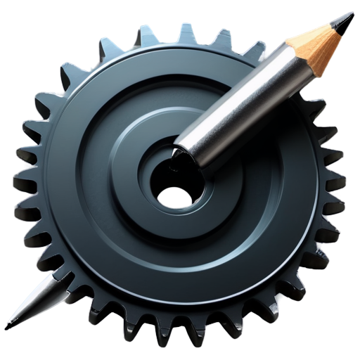 a metallic gear with a single pencil on the right side - icon | sticker