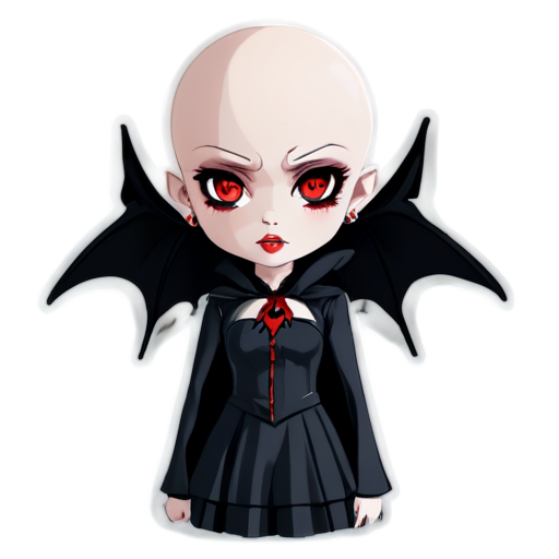 Bald vampire anime face girl with red eyes and lips and dark makeup - icon | sticker