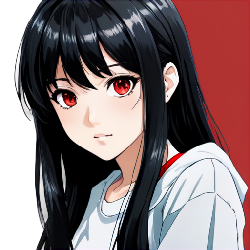 black white red face anime girls 18-21 years old black and white filter except red - icon | sticker