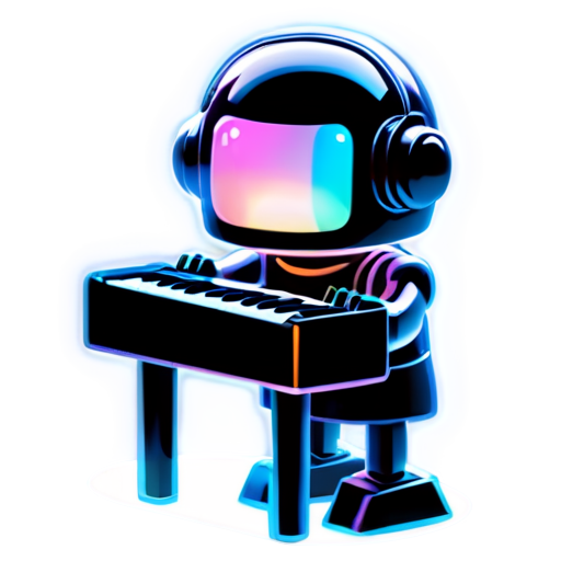 Robot playing electronic keyboard - icon | sticker