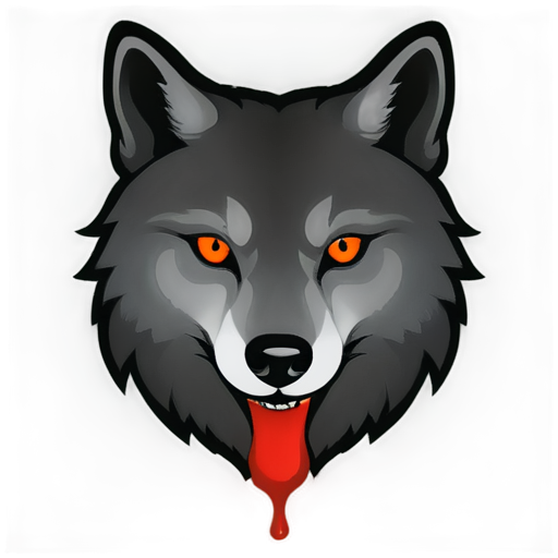 wolf face with blood drop on its maw transparent background simple colors - icon | sticker