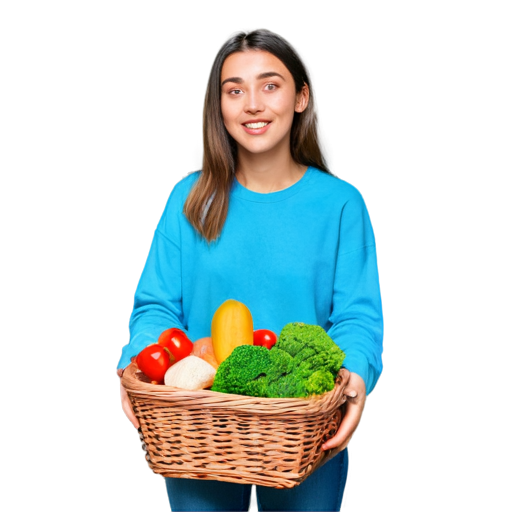 In a store, a girl bought a lot of groceries, but did not take a basket and now everything is falling out of her hands - icon | sticker