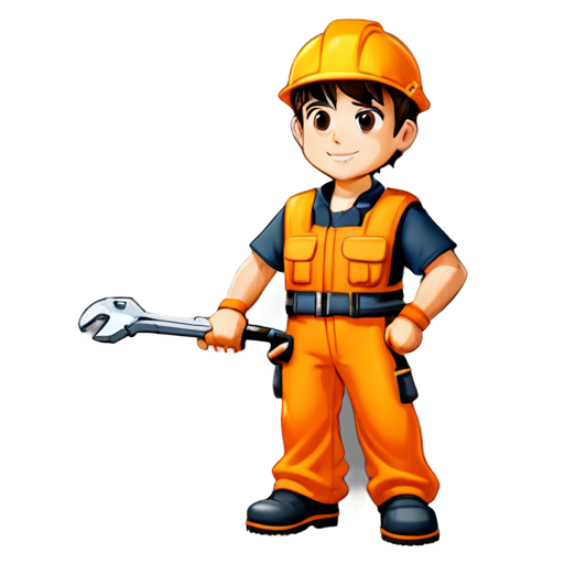 A technician with a cable and a spanner in his hand, wearing orange clothes - icon | sticker