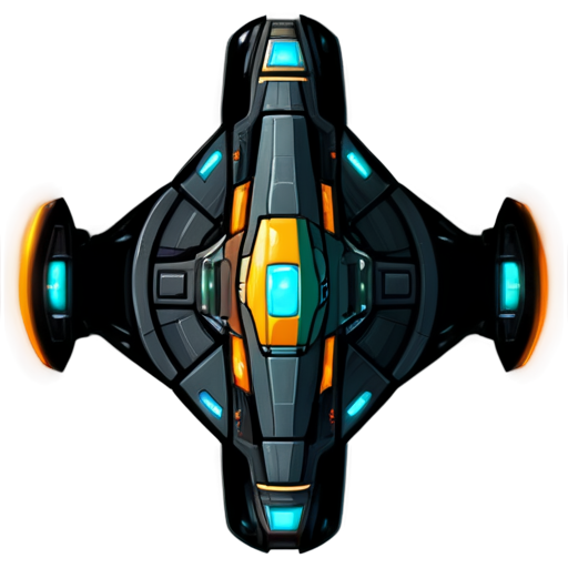 image of a spaceship for a game in the style of the Space Rangers game series, top view, rounded cartoon shapes - icon | sticker