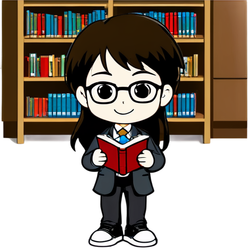 user came to school library and librarian give him a nice book, its big library with books, with name RUK - icon | sticker