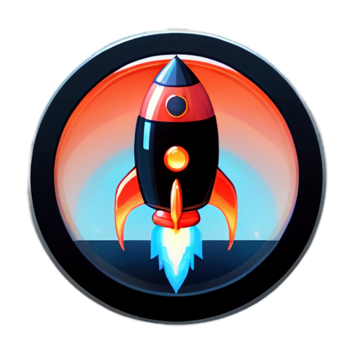 a small red space rocket with orange wings and one large round porthole in it 8 bit style - icon | sticker