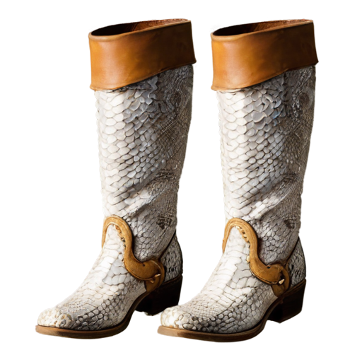 Medieval fantasy high jackboots made of beige lizard scales, matte - icon | sticker