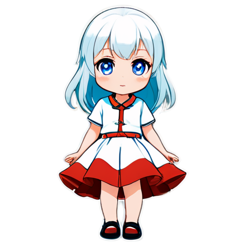 blue eyes, white hair, super deformed, chibi girl, kawaii, japanese, illustration, skirt, summer, white dress, himawari - icon | sticker