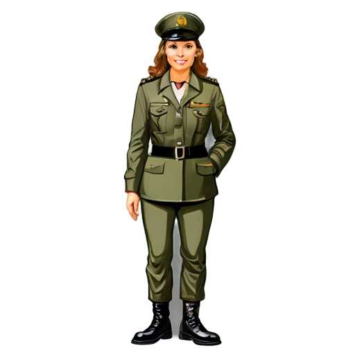 Cartoon female lynx in army uniform with hat and generals star - icon | sticker