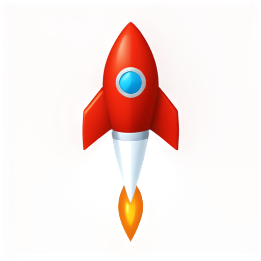 a small !red space rocket with orange wings and one large round porthole , 8 bit style - icon | sticker