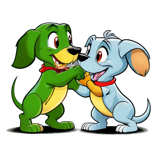 Poster of a fight between a dog named Lady from the 1955 cartoon Lady and the Tramp against Leonardo from the 1990 Teenage Mutant Ninja Turtles. Add the inscription "Battle of cartoons this Sunday" - icon | sticker