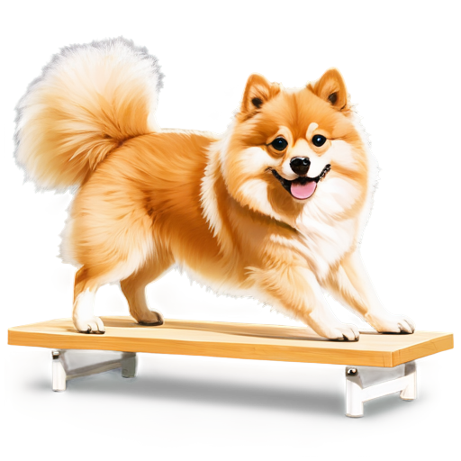 small spitz on fitness plank from side, golden spitz, no humans, no lineart, spitz full body, simple background - icon | sticker