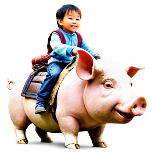 A boy rides a pig on the Great Wall - icon | sticker