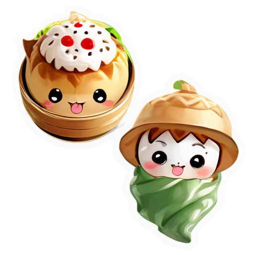 3 pcs dimsum with face and effect fire - icon | sticker