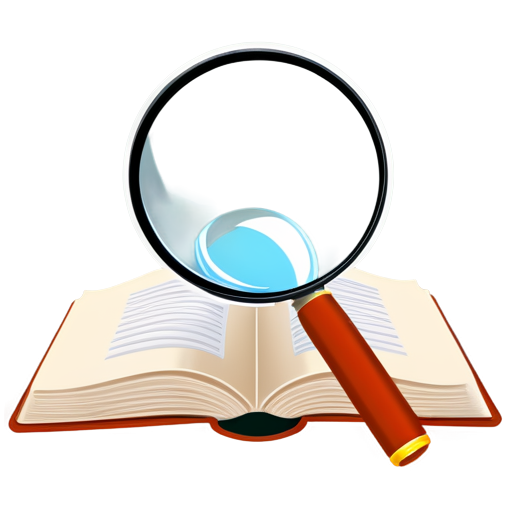 An open book with a magnifying glass hovering over it, symbolizing comprehension and focus on details. - icon | sticker