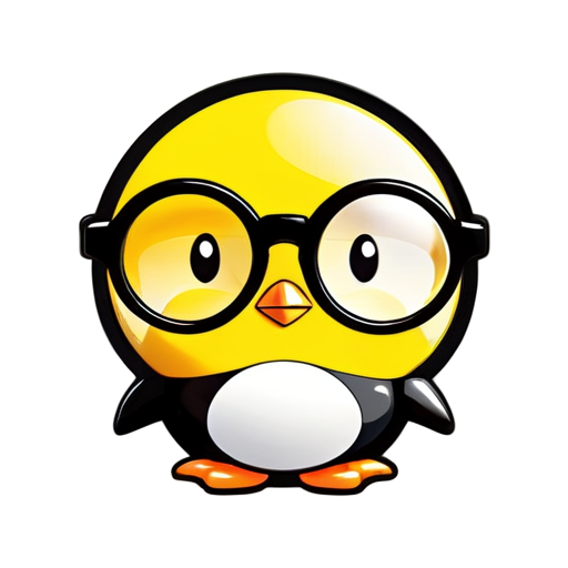 a daring penguin psychologist, male, in round glasses, in black and white colors with elements of yellow on the abdomen, in the style of vector graphics - icon | sticker