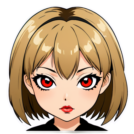 Perverted anime face girl with passion eyes red lips and messed makeup - icon | sticker