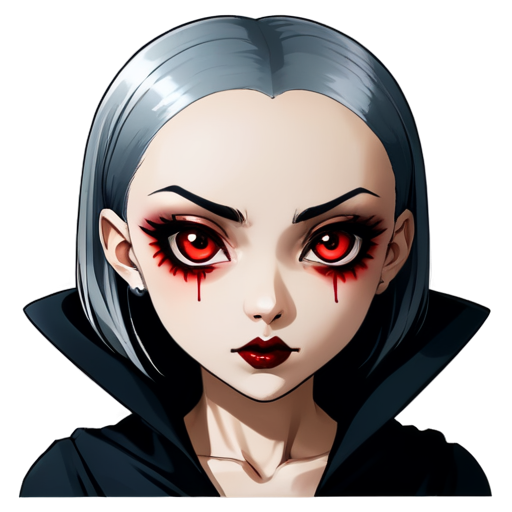 Bald vampire anime face girl with red eyes and lips and dark makeup - icon | sticker