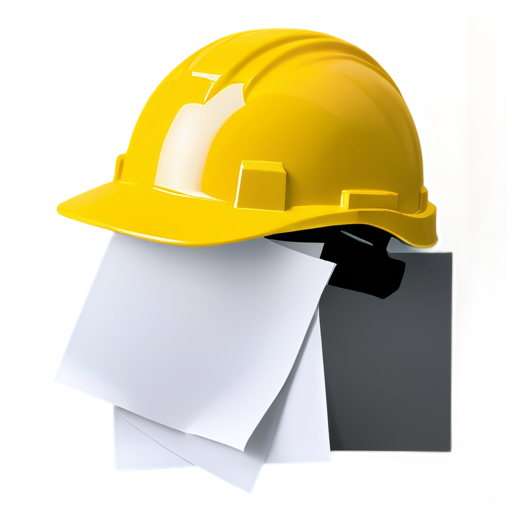 yellow construction helmet and task list on the background in style, 3d - icon | sticker