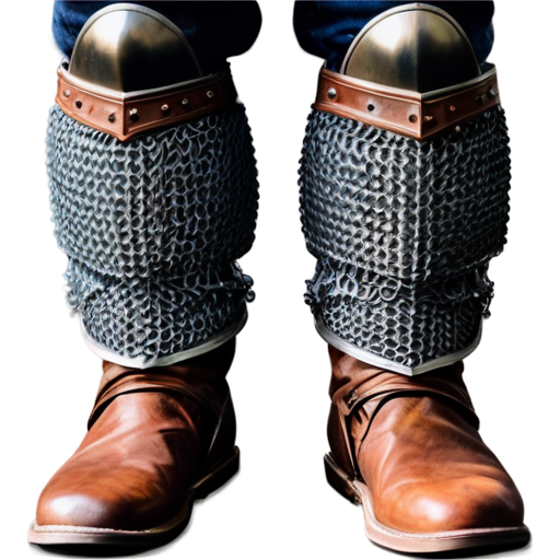 Medieval fantasy chainmail greaves, made of steel rings - icon | sticker