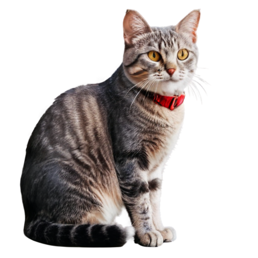 un gatto soriano grigio striato con collare rosso - icon | sticker