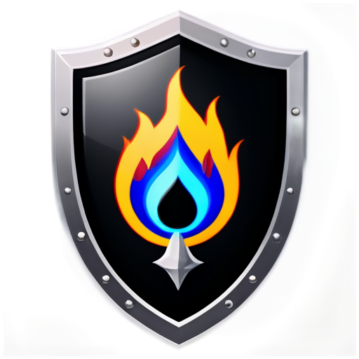 Generate an app icon featuring a flame on a shield. The shield should be in cool colors, and the flame should be in warm colors - icon | sticker