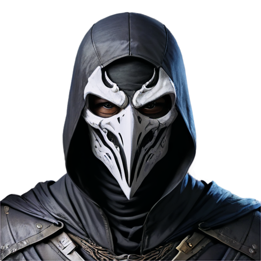 The front view of an assassin wearing a raven-beak-shaped mask - icon | sticker