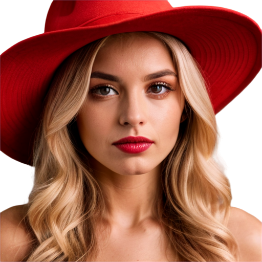 A blonde woman in a big red hat. Close-up. - icon | sticker