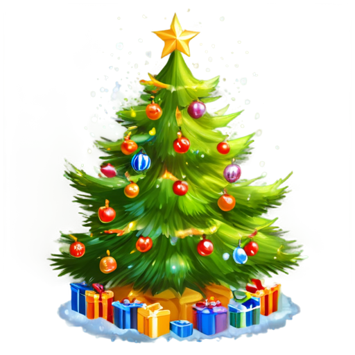 fireworks around christmas tree - icon | sticker